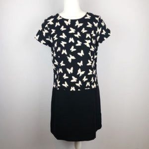 LOFT Black and White Butterfly Shift Career Dress Size 6